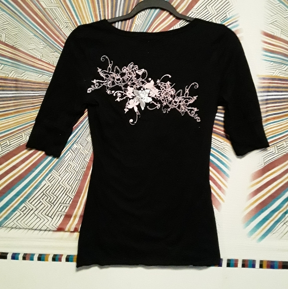 Roxy Paradise Womens Medium Black & White Print Teeshirt - Picture 9 of 14